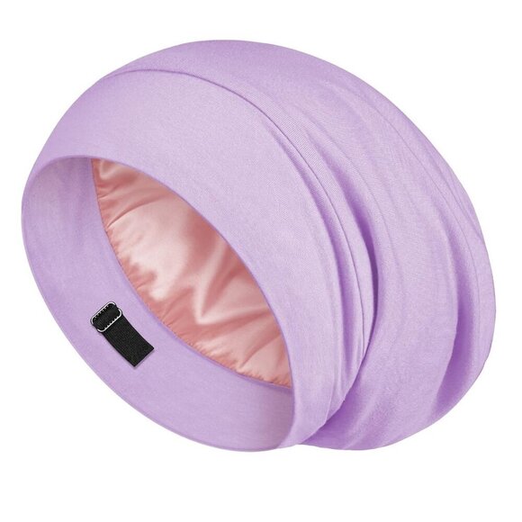Silk Sleep Cap Adjustable Strap No More Frizz Tangles for Women Men Lavender main image 6